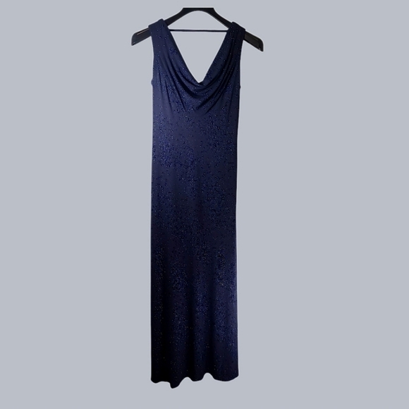 Calvin Klein Navy Sparkle Sleeveless Drape Gown Size 4 - Picture 3 of 14